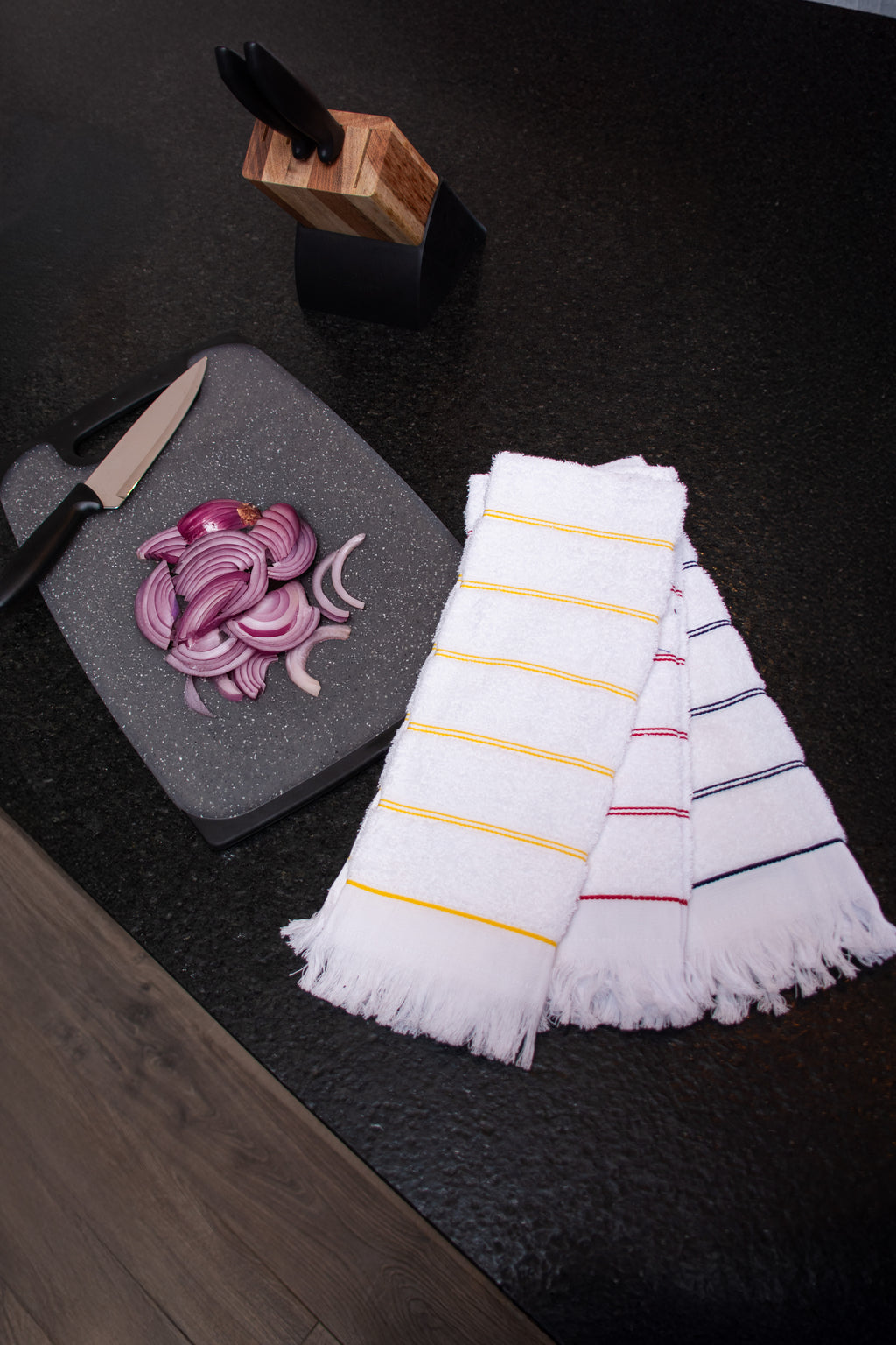 Toalla De Cocina Listada Con Flecos