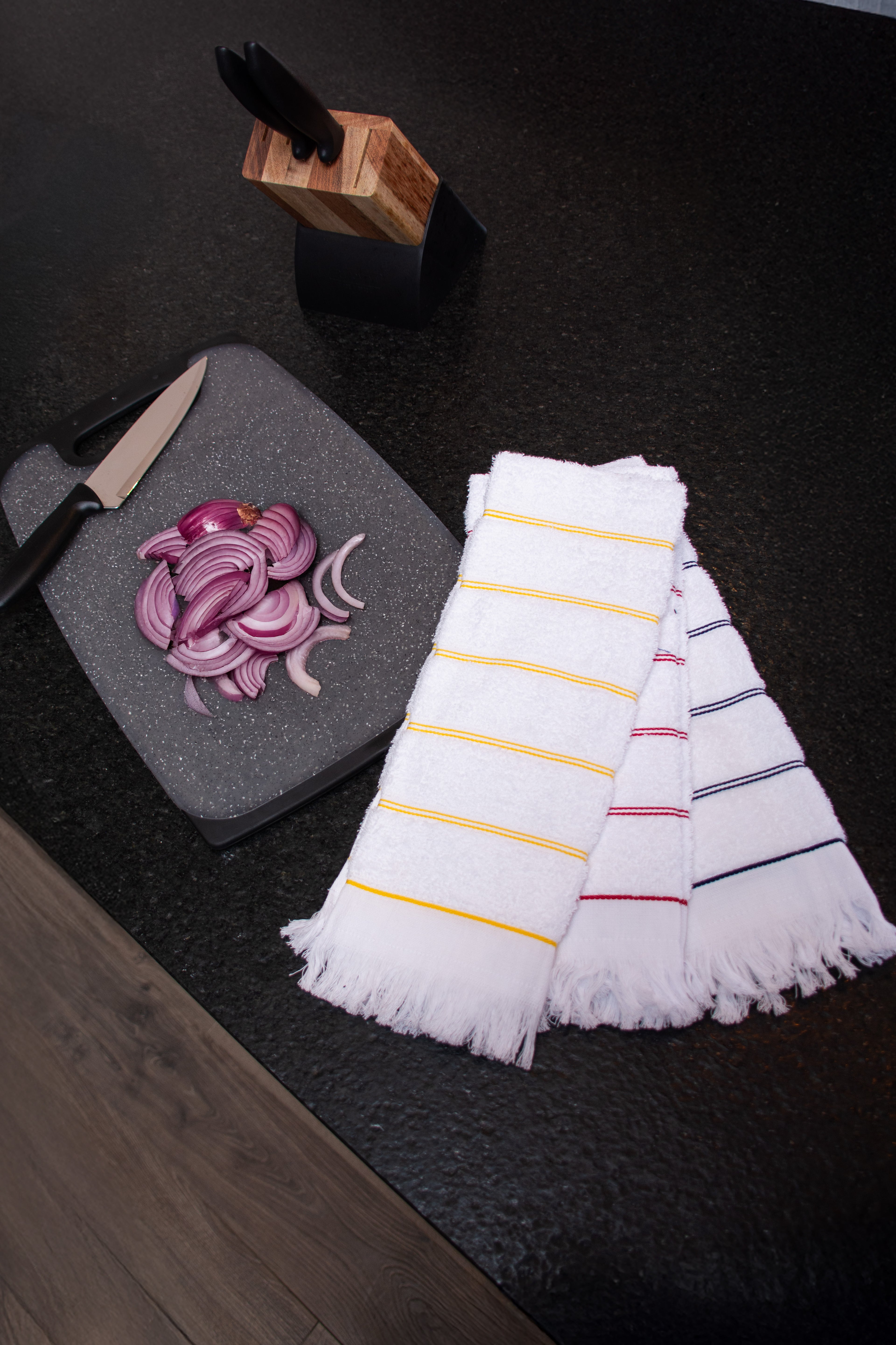 Toalla De Cocina Listada Con Flecos